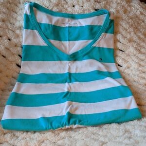 Tommy Hilfiger Turquoise and White Striped Tee